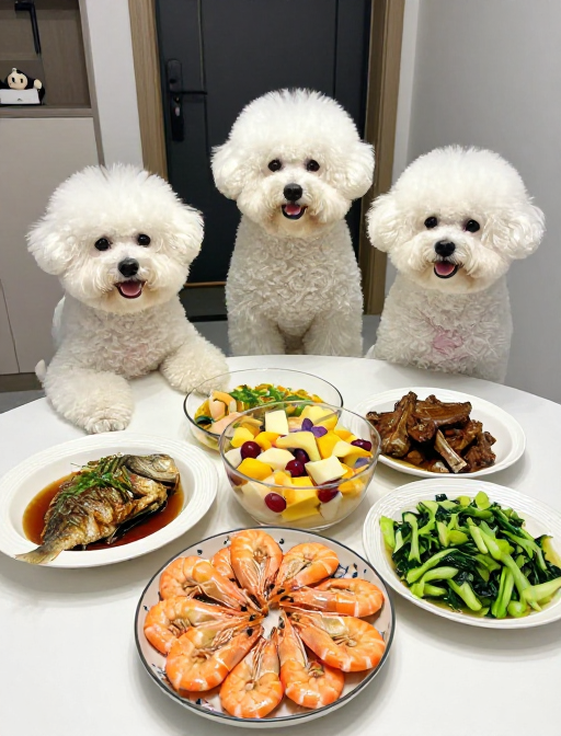 温馨家庭:比熊三口之家丰盛聚餐