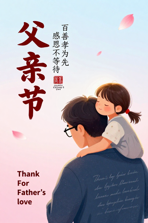 温馨父亲节手绘海报:亲情温暖画面