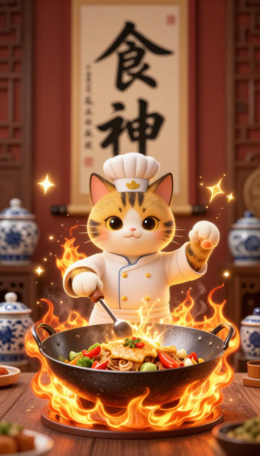 中华小当家猫化大厨，火焰翻炒炫金料理