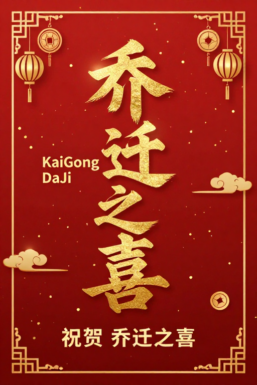 鎏金书法乔迁之喜中式庆典海报