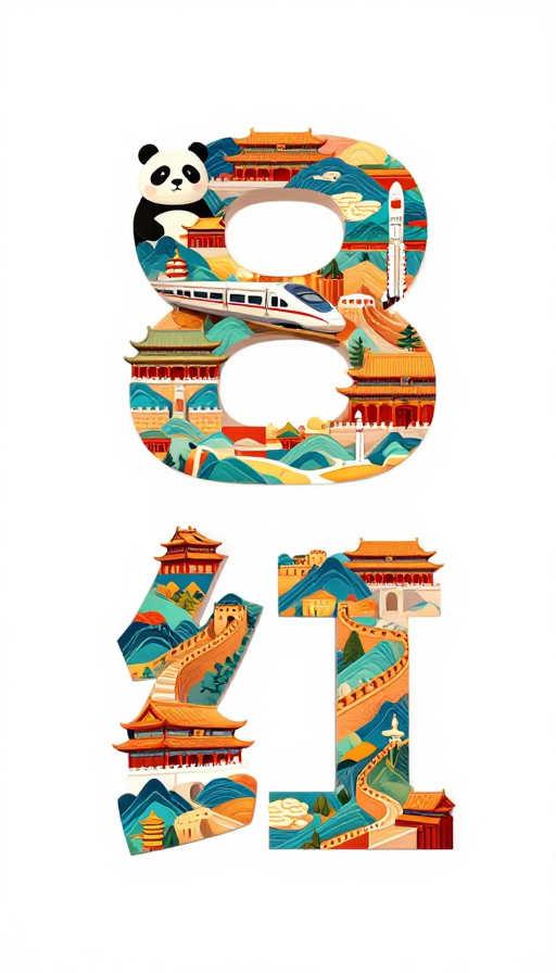 数字81中国风创意拼贴 喜庆艺术字体设计