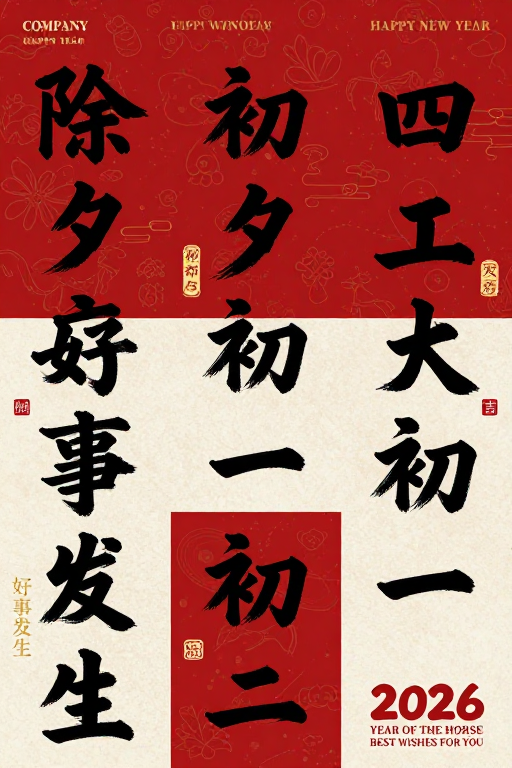 中国风新年海报:传统纹样与书法艺术的节日庆典