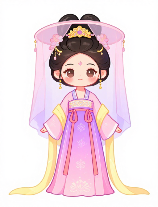 萌系古风西施:粉紫薄纱的Q版华服美少女