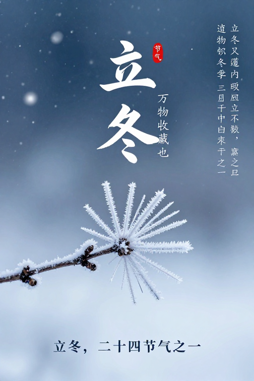 清冷雪境·立冬节气水墨海报