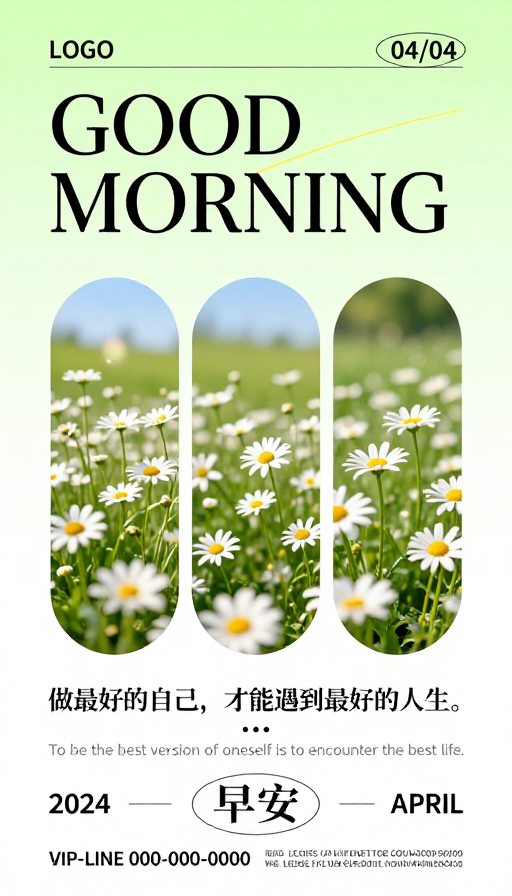 早安晨间问候海报：清新自然设计感