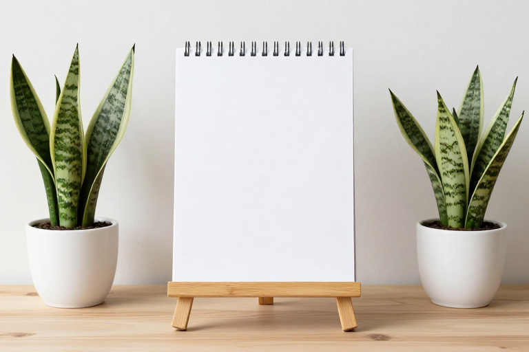 清新极简：素描本与绿植的桌面美学