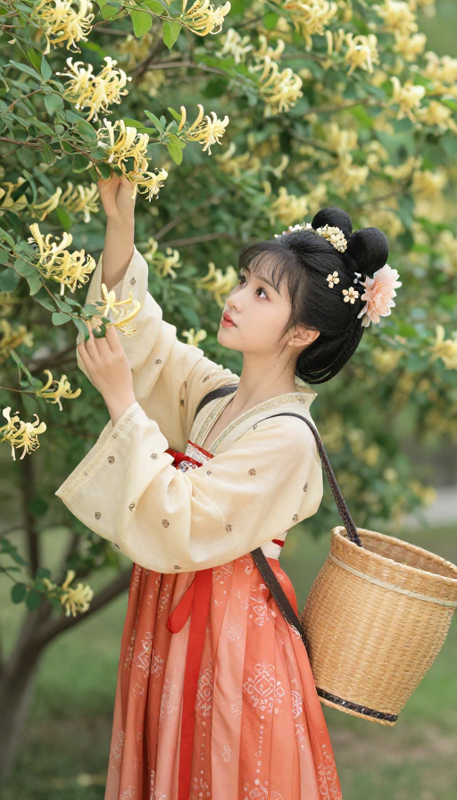 大唐公主漫步金银花圃采撷芬芳