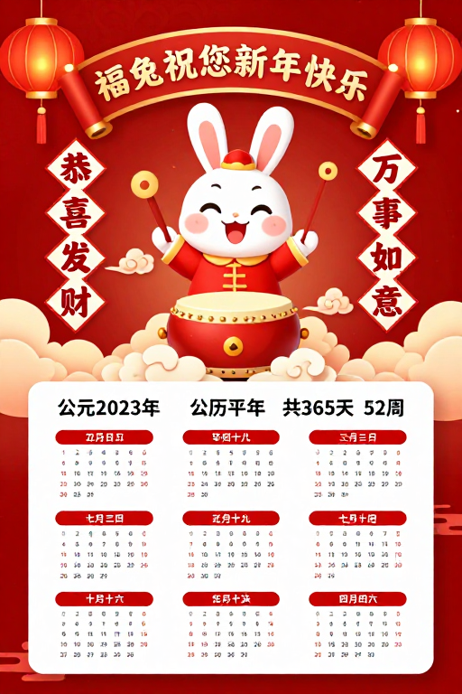 喜庆红金中国风新年贺岁卡通福兔海报