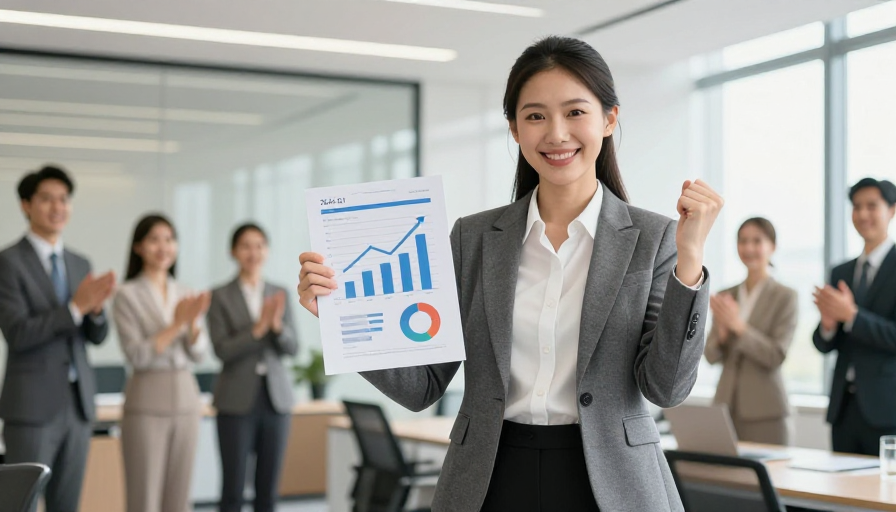 现代职场女性庆贺Q1业绩攀升