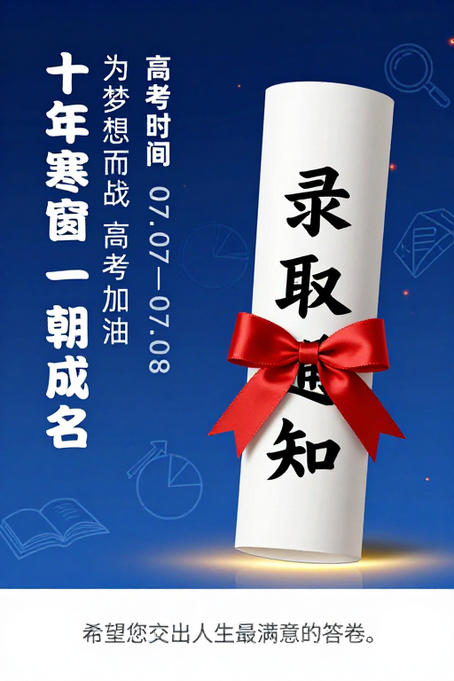 科技蓝渐变背景下金色光晕衬典雅录取通知书