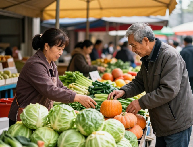 暖调市集：菜摊主与顾客的丰收日常