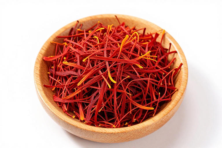 高清藏红花丝俯拍细节图，鲜红橙黄质感商业摄影