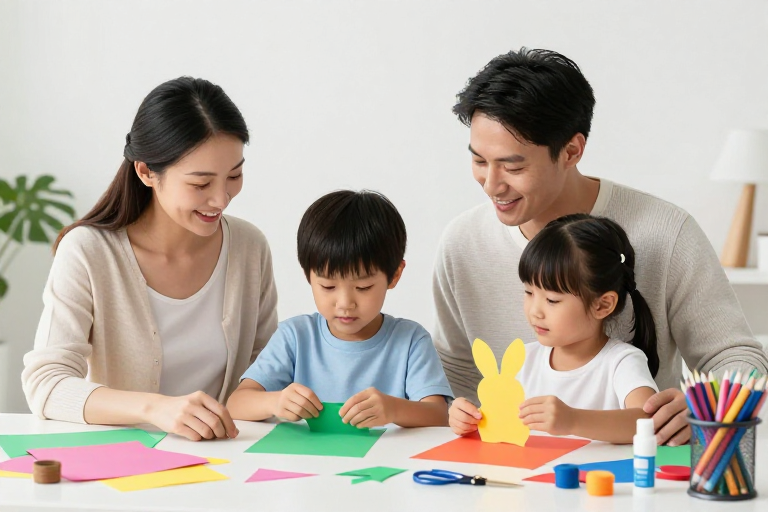 温馨家庭剪纸时光：亲子互动与创意手工的和谐画面