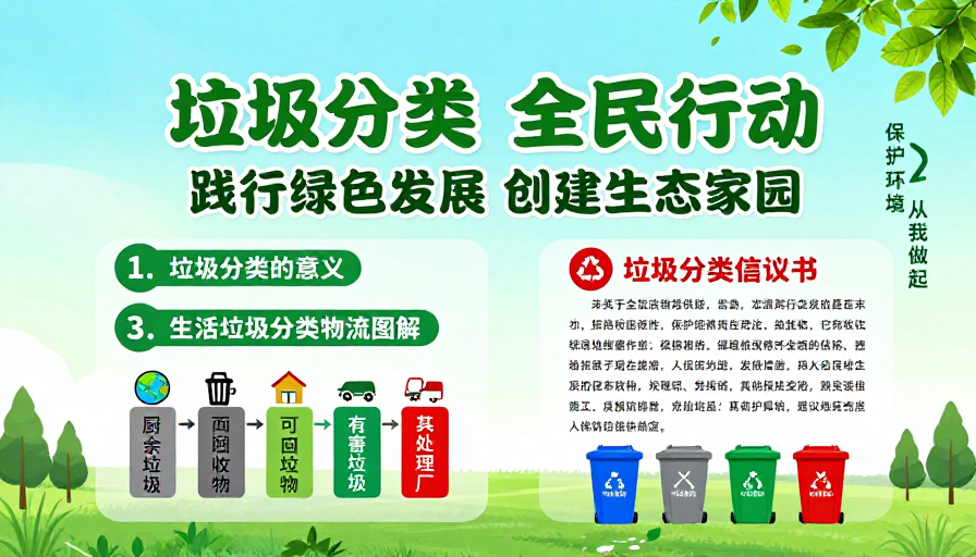 清新绿调:全民参与的垃圾分类生态海报