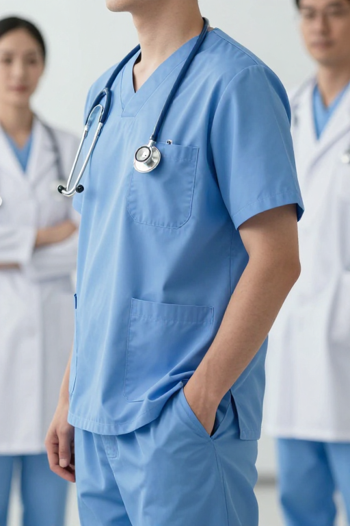 纯净医护光影：冷调蓝白医疗场景特写