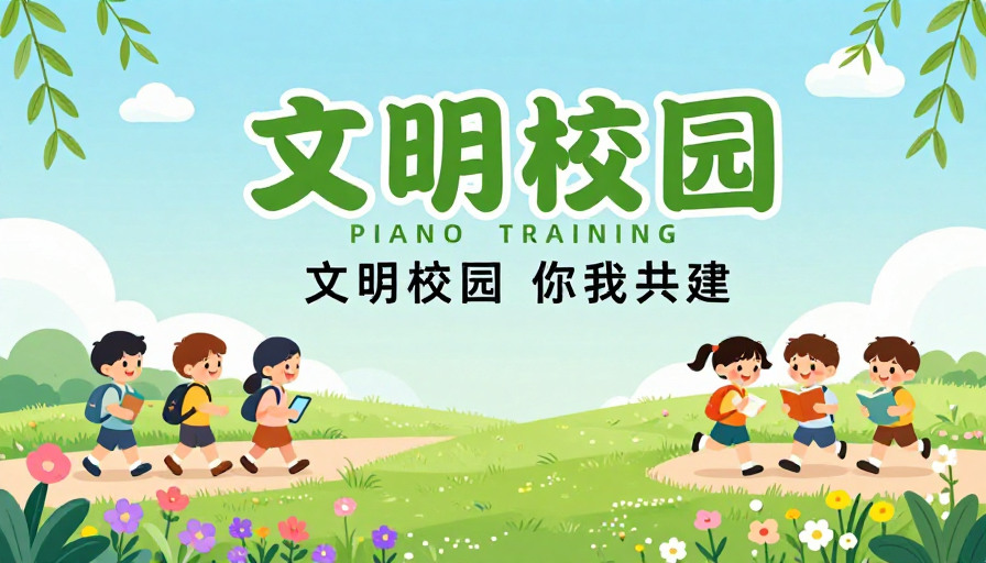 清新童趣插画文明校园公益宣传