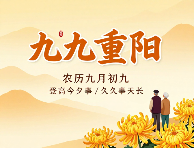 暖色中国风重阳佳节插画海报