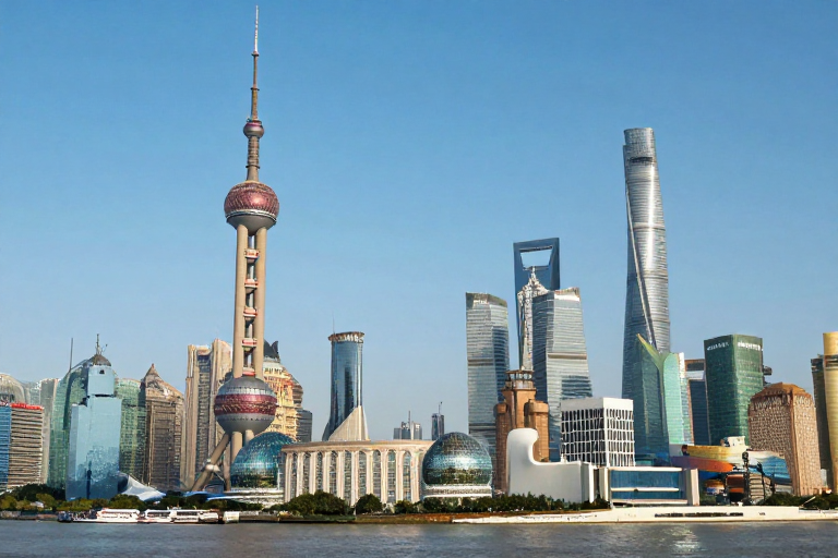 上海都市夜景：霓虹闪烁的现代繁华