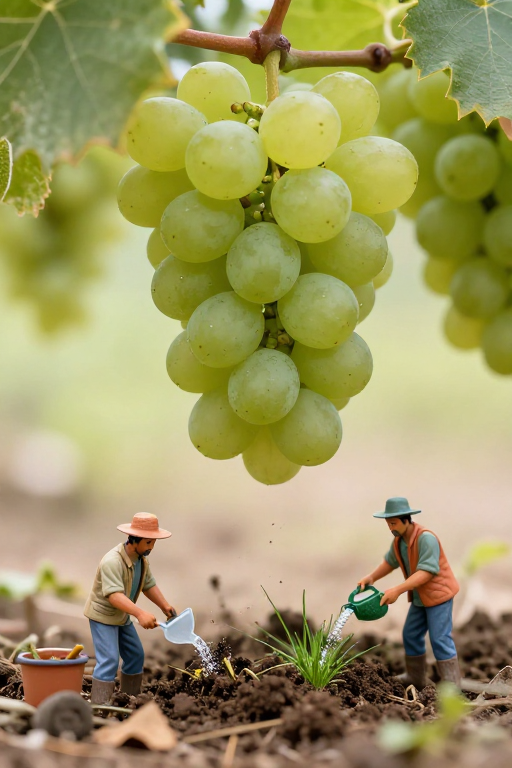 微距摄影：葡萄藤间农人的辛勤耕耘