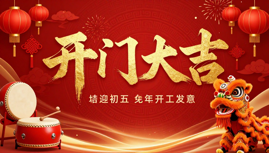 中国风新年开工大吉金色书法喜庆海报