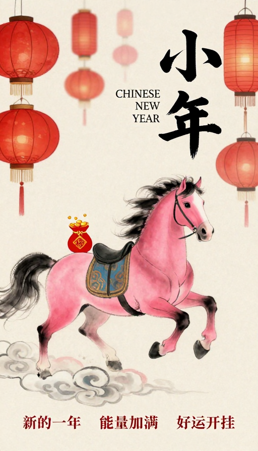 小年祈福·粉红骏龙腾云跃