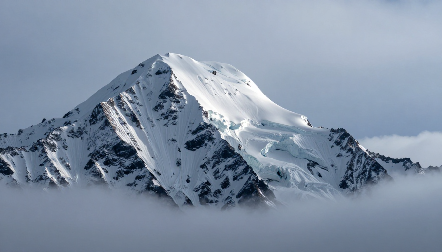 巍峨雪峰云海之上:冷峻光影下的极致自然