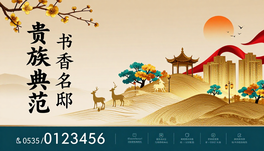 金棕青蓝新中式高端地产海报