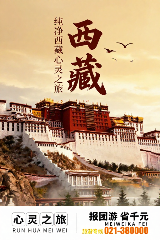 布达拉宫夕照下的心灵之旅：西藏旅游宣传海报