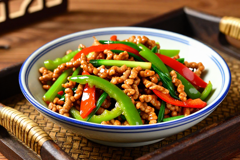 暖光呈现家常美味：中式炒肉丝诱人特写
