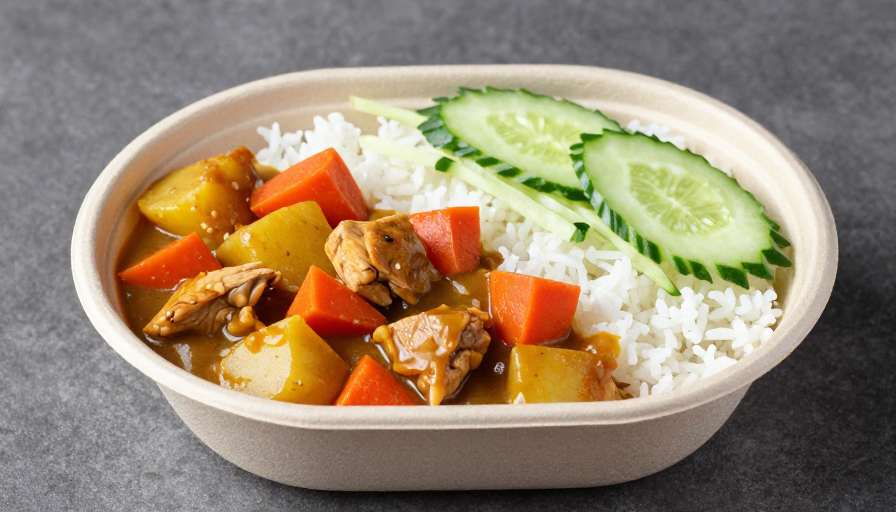 美味咖喱鸡肉饭配清爽黄瓜丝，精致包装