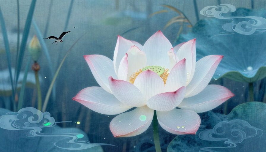梦幻夏荷:绢帛上的重瓣之花与墨羽云纹
