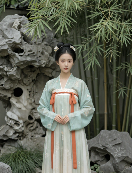 新中式宋画风:古典园林中的优雅少女