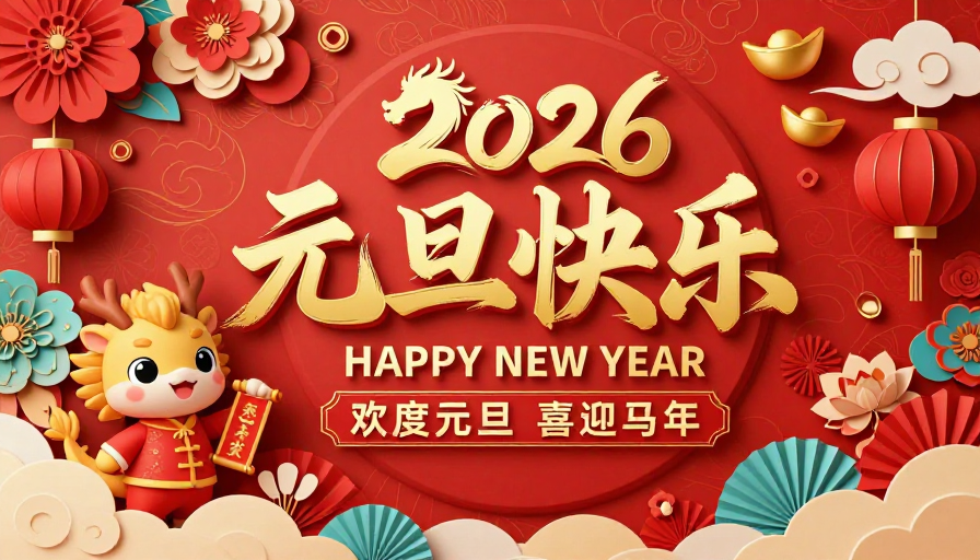 2026元旦马年喜庆中国风海报
