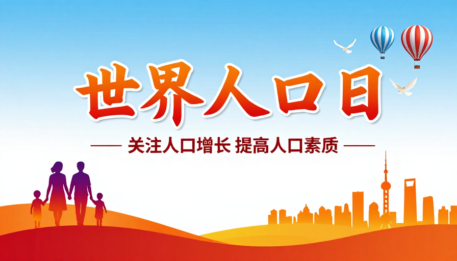 世界人口日现代公益海报：希望与家庭主题