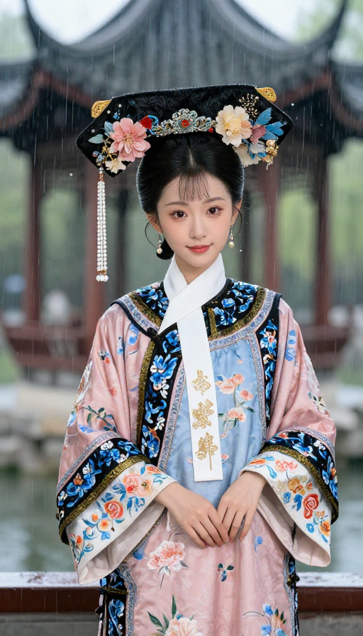 清丽佳人倚栏听雨:古风日漫御花园插图