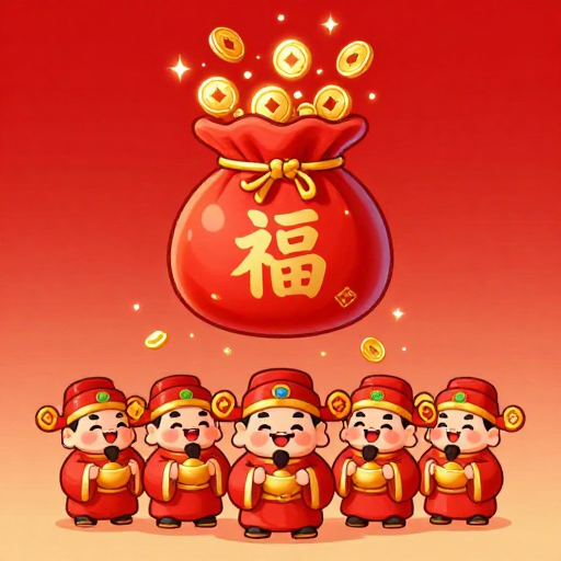 新春招财:可爱财神洒金元宝