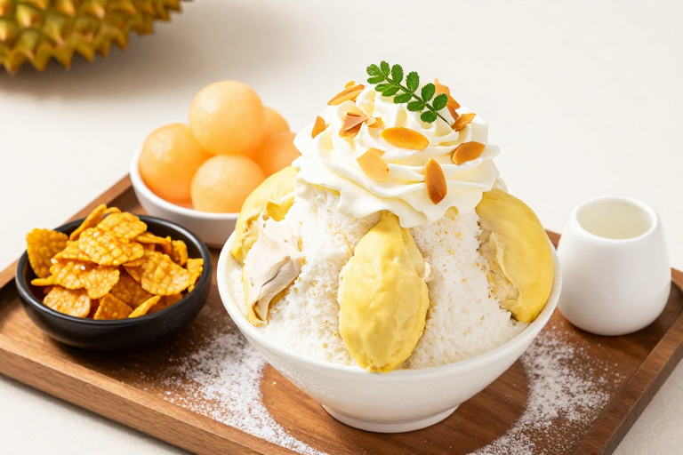 精致榴莲刨冰:奶油与新鲜食材的完美搭配