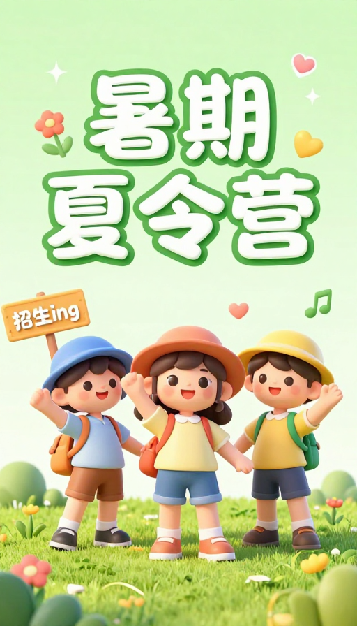 清新3D卡通夏日夏令营欢乐招募画面