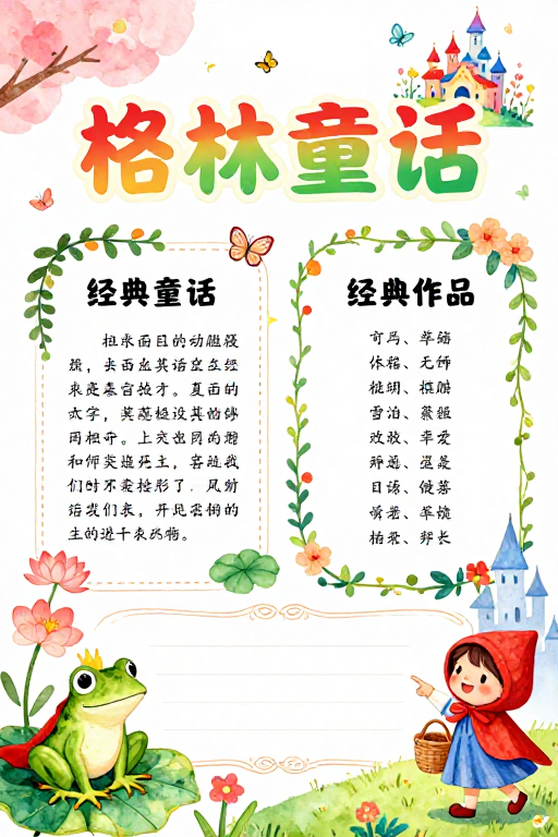 水彩手绘《格林童话》童趣海报:经典童话视觉盛宴