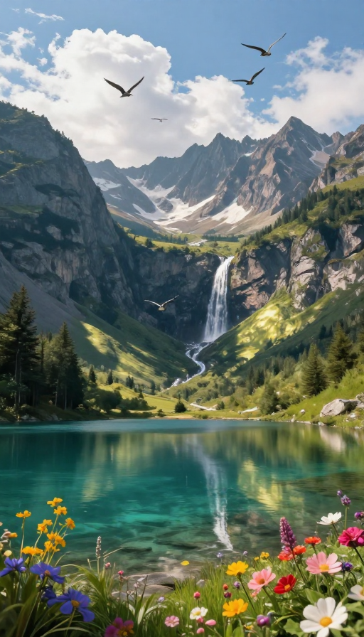壮丽高山湖泊的自然风光实景