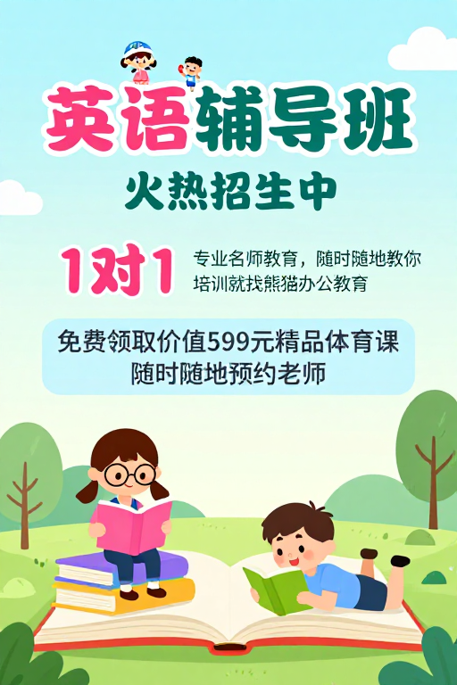 清新童趣：儿童英语辅导班招生海报