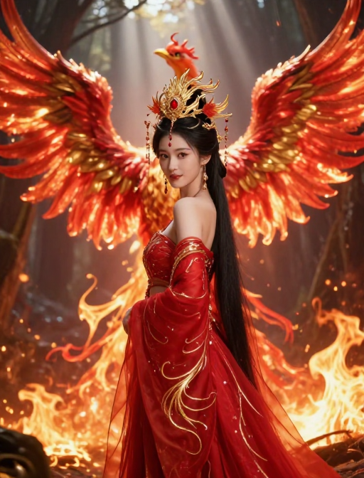 涅槃重生:仙境凤凰与仙侠美人震撼实拍