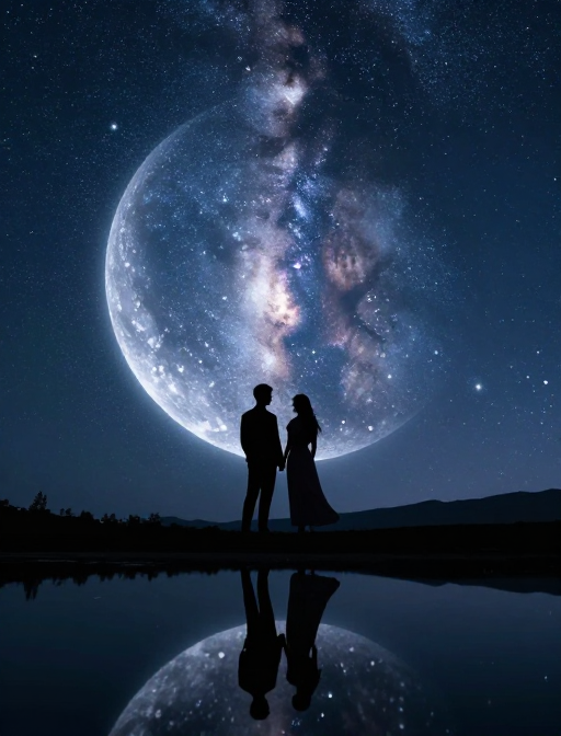 银河爱心星映月，牛郎织女梦湖底