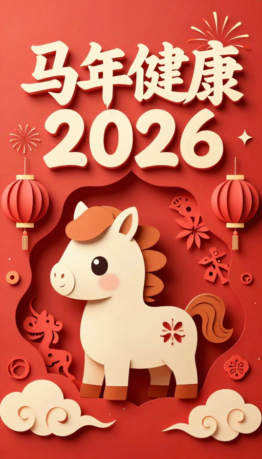 2026马年健康：3D立体剪纸艺术海报