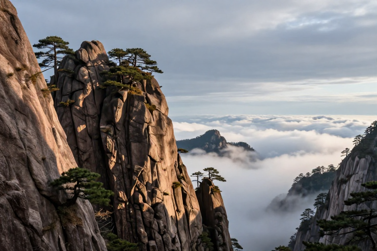 黄山奇峰云海:柔光雕琢的自然史诗