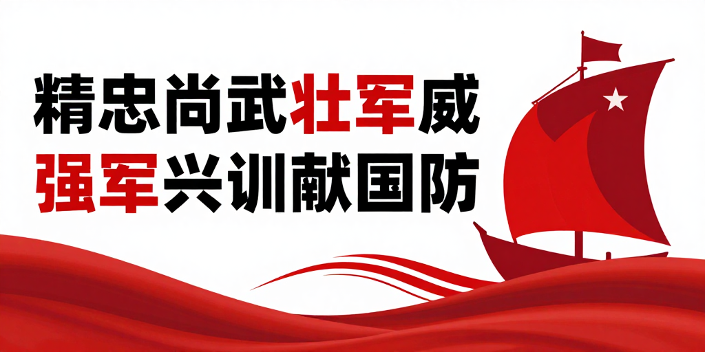 红色黑调军事海报，彰显精忠尚武与强军精神
