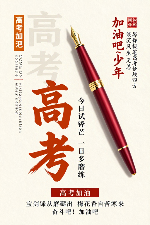典雅风高考励志海报：提笔征战，磨砺青春
