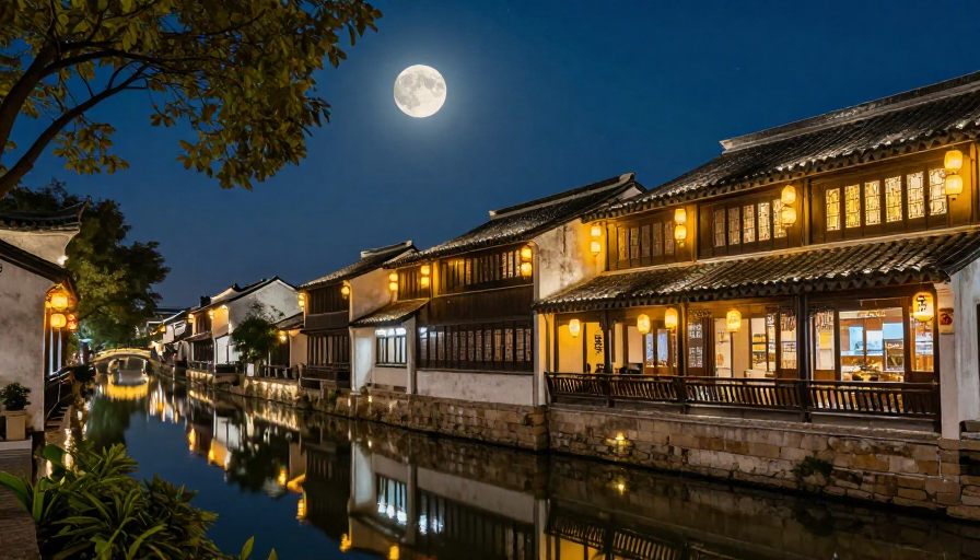 月照江南:古镇夜景光影画卷