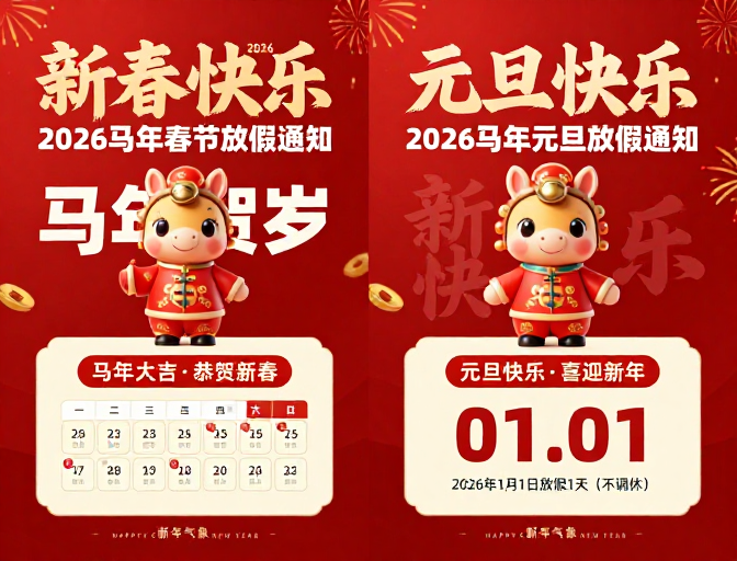 2026马年喜庆春节与元旦双贺海报