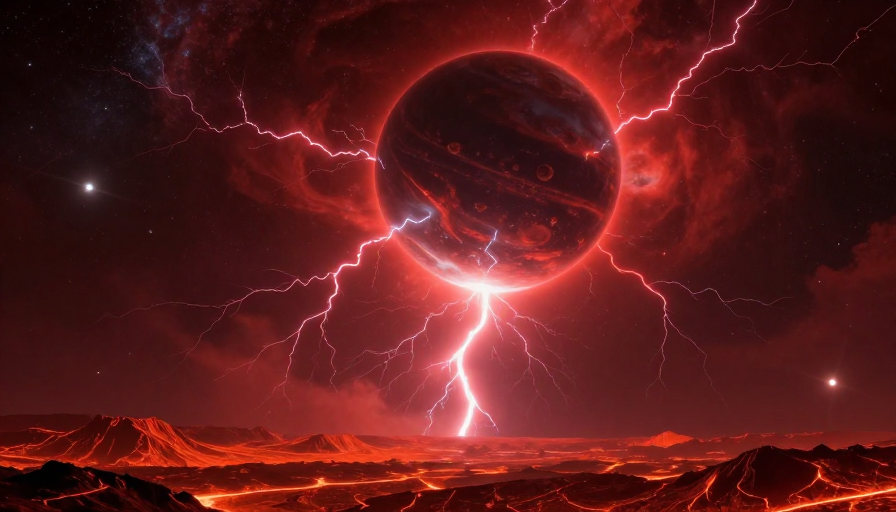 红色闪电撕裂宇宙：史诗科幻灾难场景